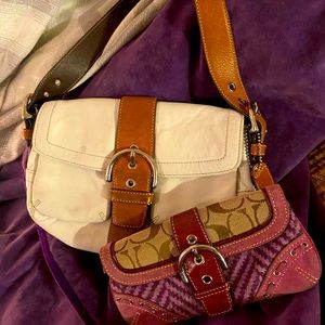 Coach Couple- White purse and purple clutch/wallet